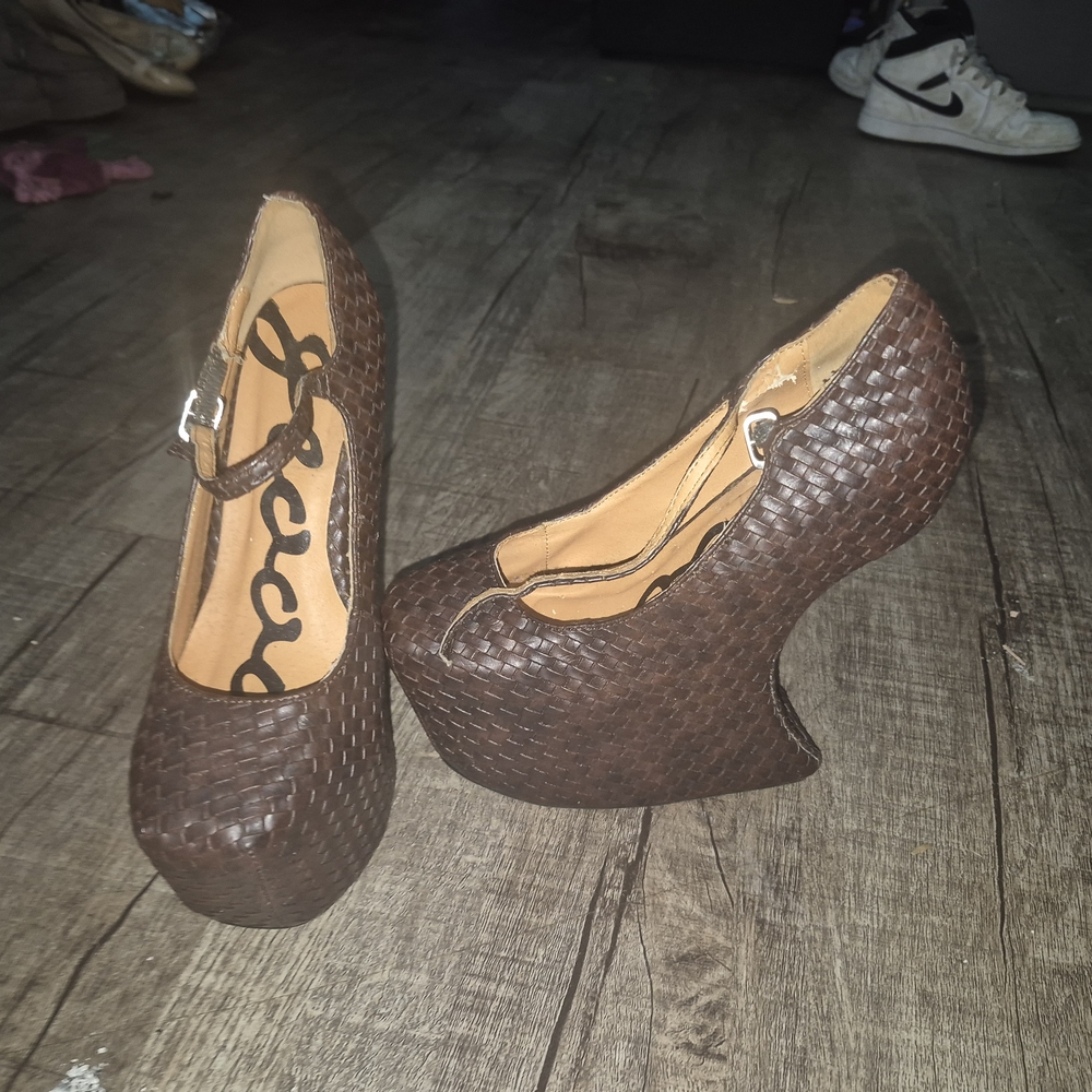 Brown Woven Platform Wedge Shoes